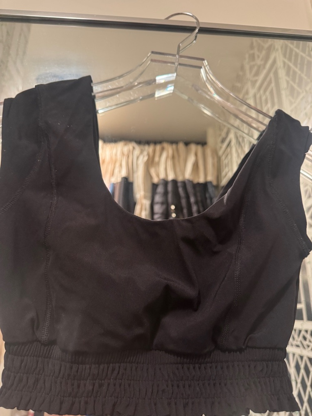 Black Smocked Hem Crop Tank Top